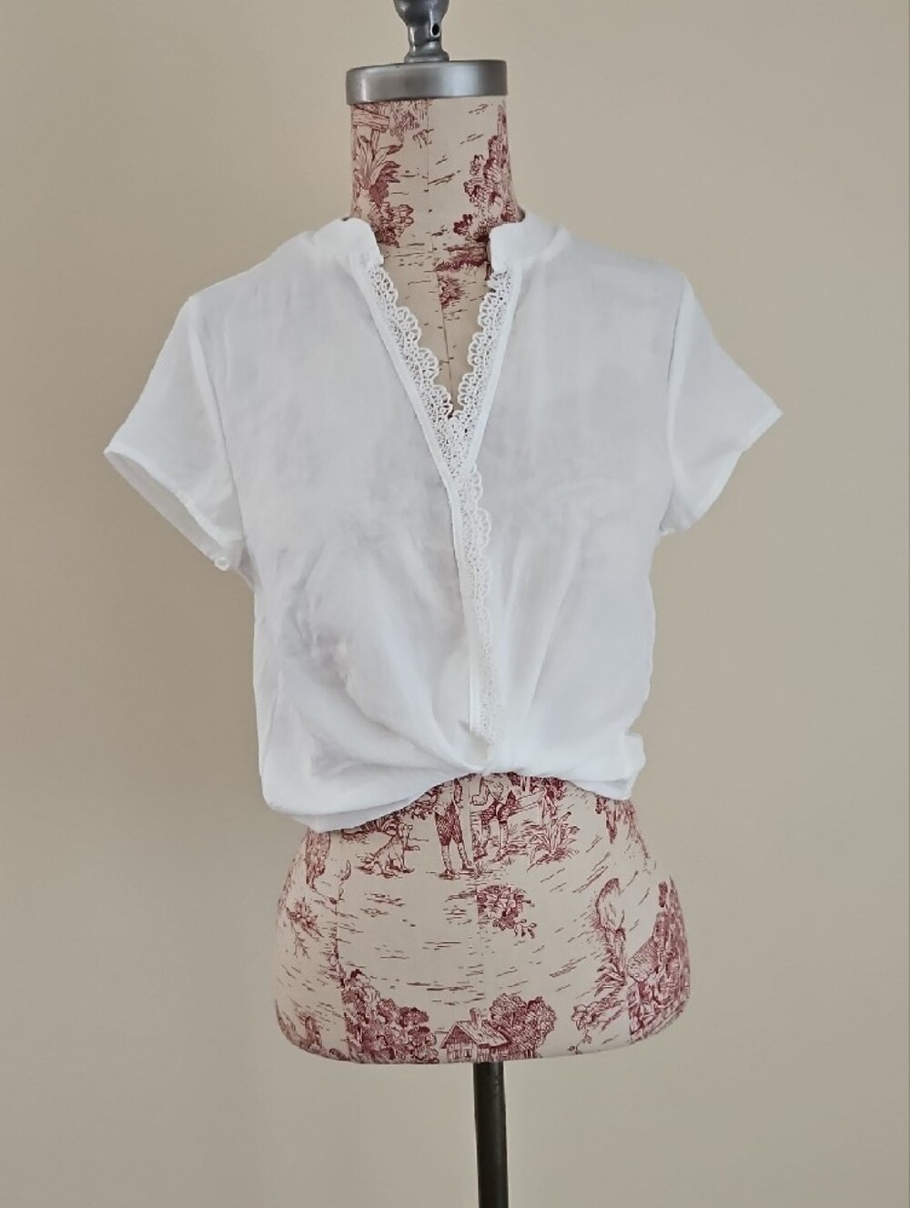 White Linen Blend SS Women's Top, Small